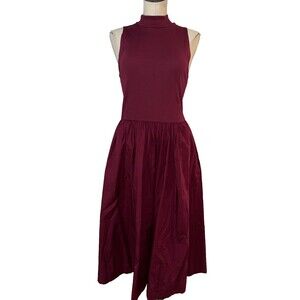 On 34th Macy’s Womens Fit Flare Mix Media Midi Dress size L Sleeveless Mock Neck